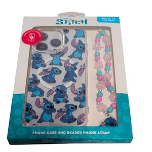 Disney Stitch iPhone 15 Pro Max Case with Beaded Strap - Blue and Pink